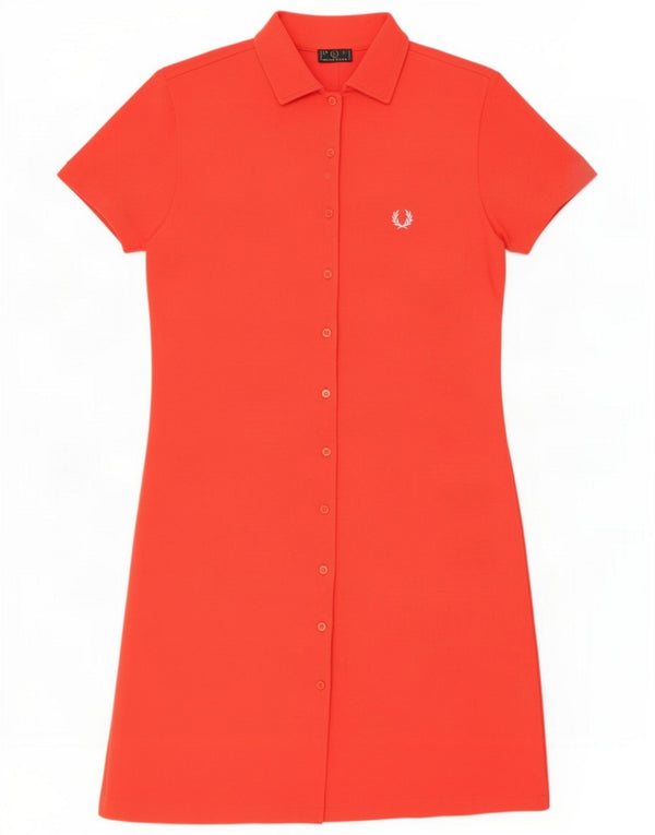 Fred Perry Abito chemisier a maniche corte da donna UK 14 Large Arancione Cotone