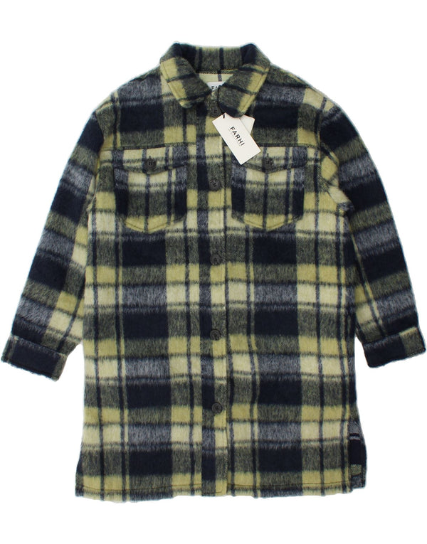 FARHI Womens Overcoat UK 10 Small Green Check Wool