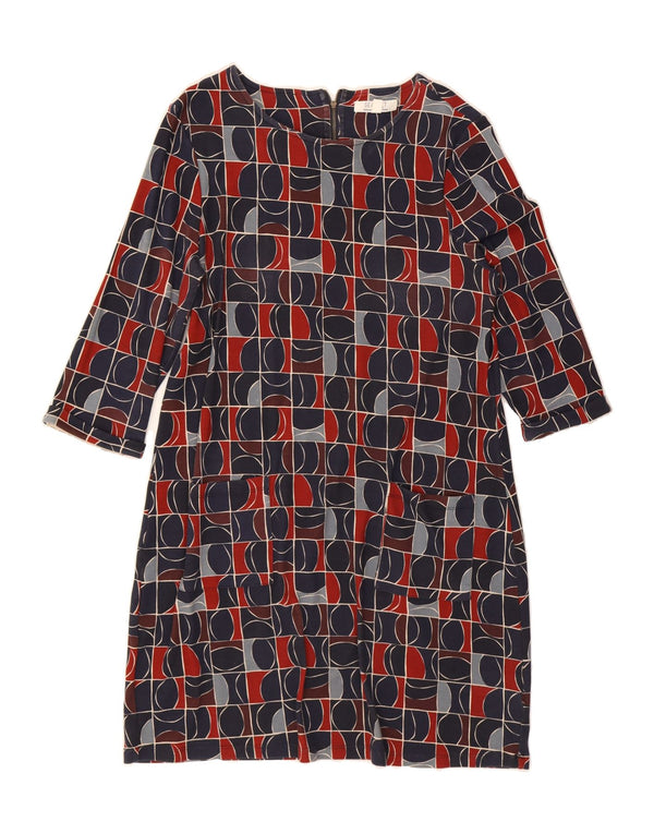 SEASALT Womens 3/4 Sleeve Sheath Dress UK 16 Large Navy Blue Geometric