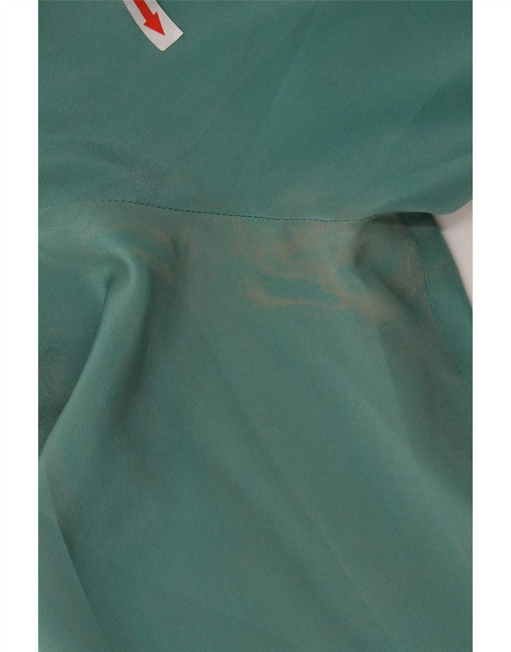 VINTAGE Camicetta a maniche lunghe con allacciatura frontale da donna UK 16 Grande seta verde