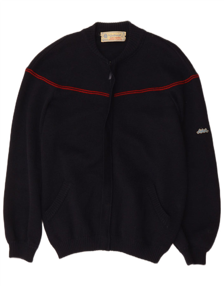 Maglione cardigan con zip intera vintage da uomo, grande a righe blu navy