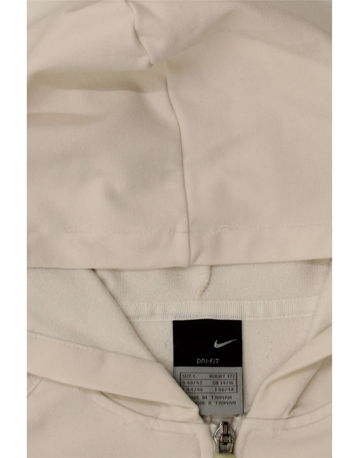 NIKE Womens Zip Hoodie Sweater UK 14/16 Medium White Polyester Vintage Nike and Second-Hand Nike from Messina Hembry 