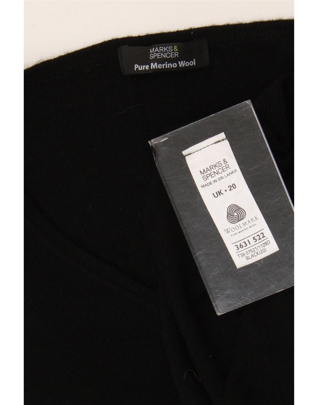 Maglione maglione con scollo a V da donna Marks & Spencer UK 20 2XL Lana nera