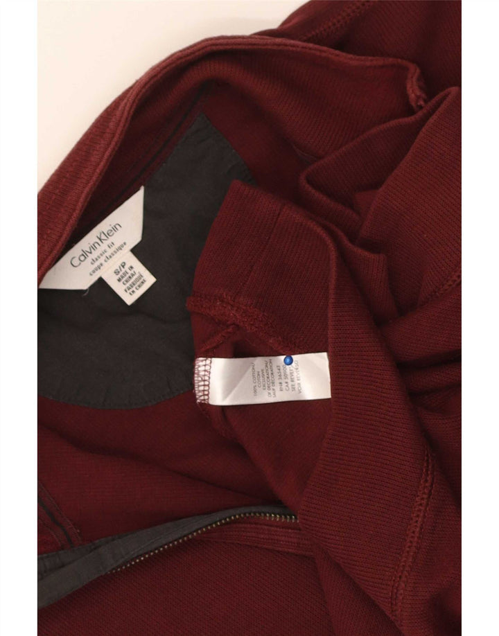 Felpa da uomo con collo con zip Calvin Klein, maglione piccolo in cotone marrone