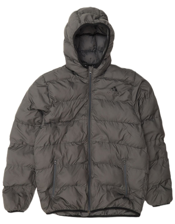 Giacca imbottita con cappuccio Adidas da ragazzo 15-16 anni in poliestere grigio