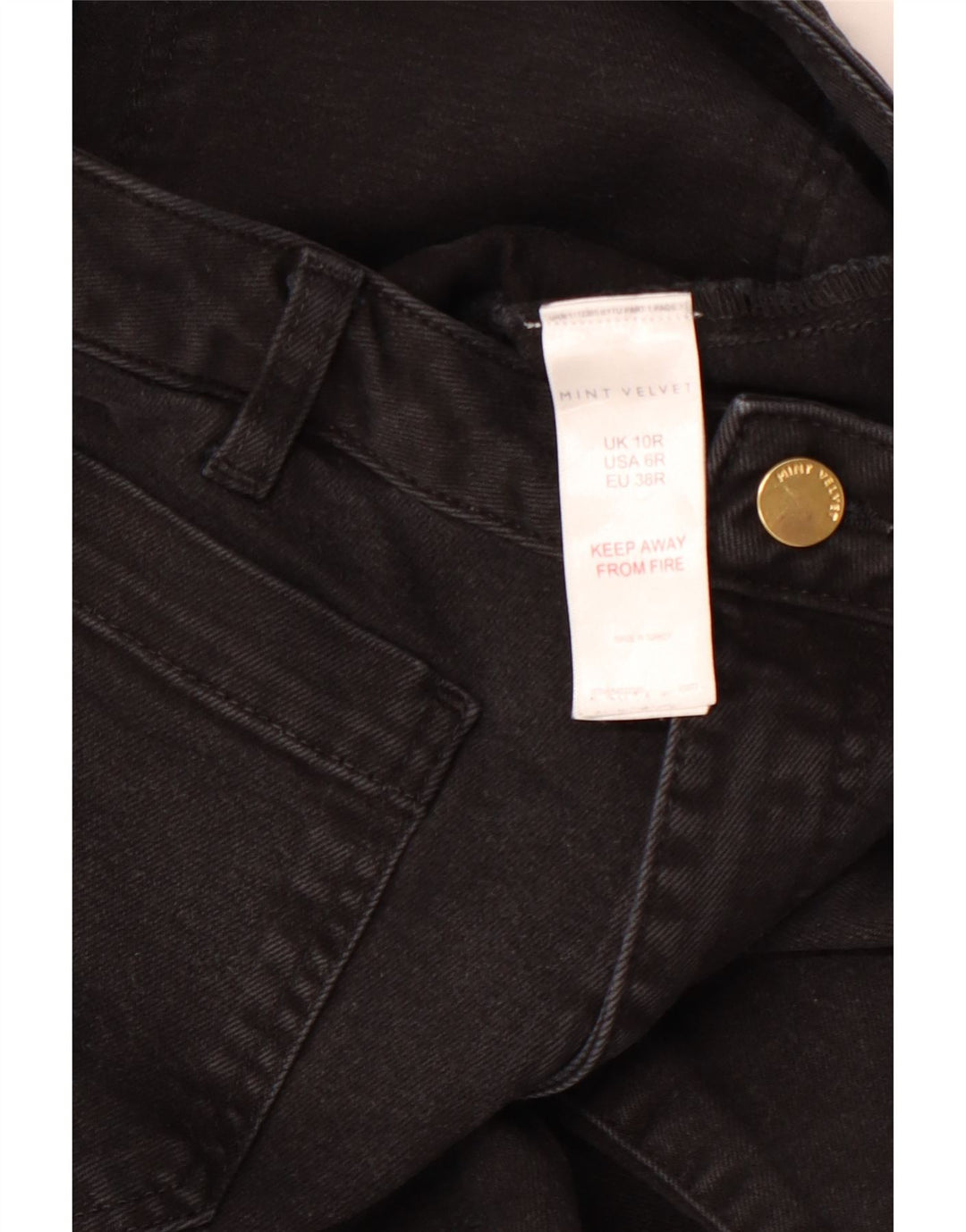 Jeans dritti a vita alta da donna in velluto menta UK 10 piccoli W28 L30 neri