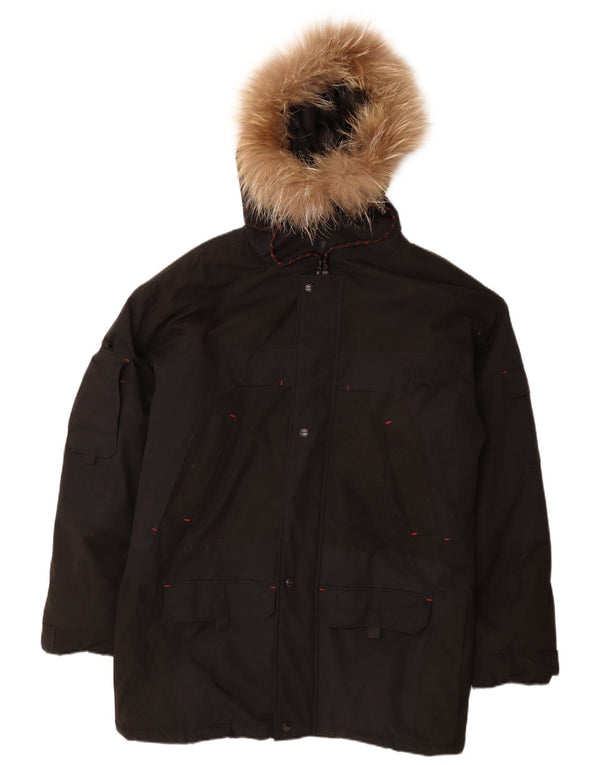 Giacca parka con cappuccio da uomo vintage UK 38 nylon nero medio