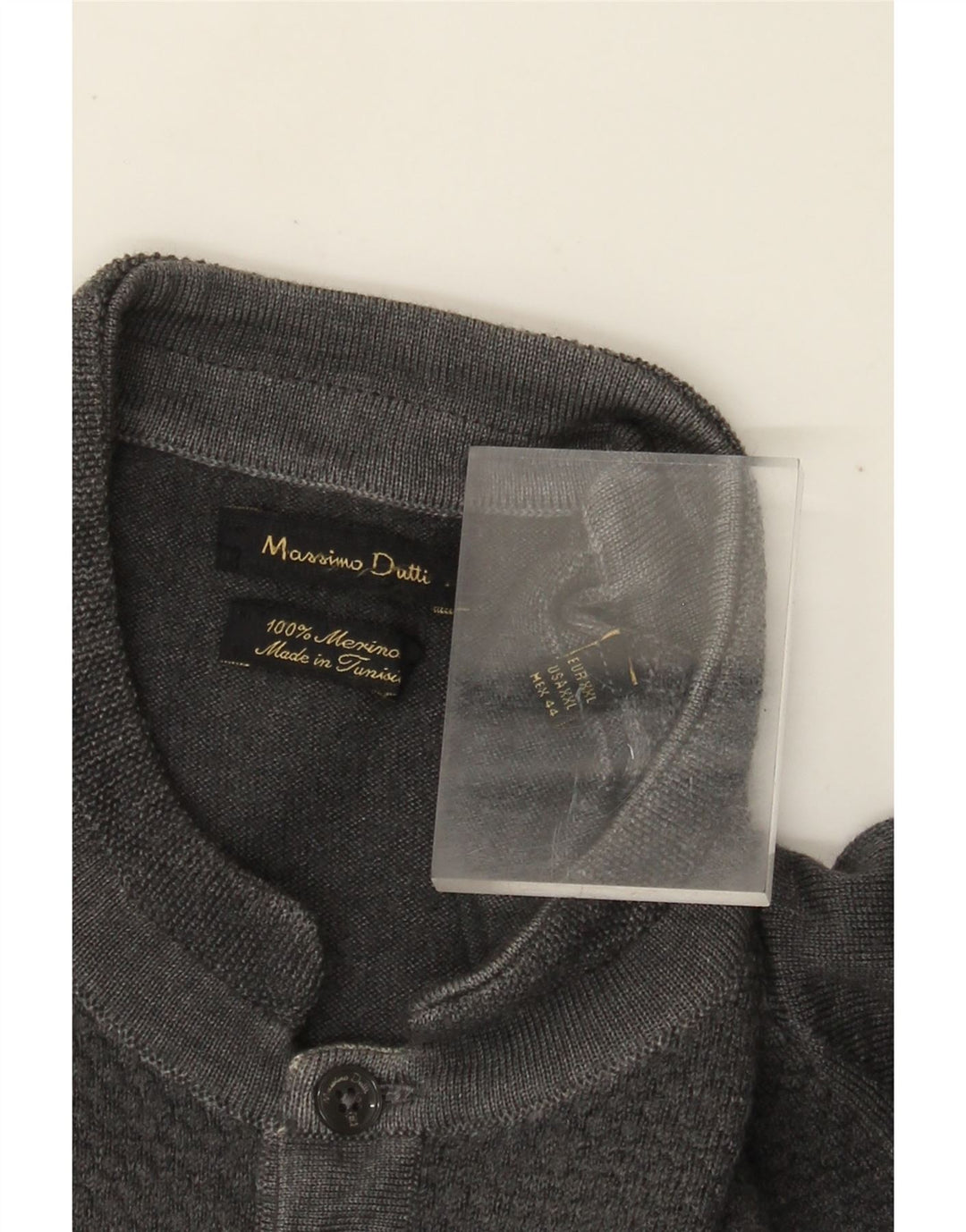 MASSIMO DUTTI Maglione da uomo con collo a bottoni 2XL Lana merino grigia