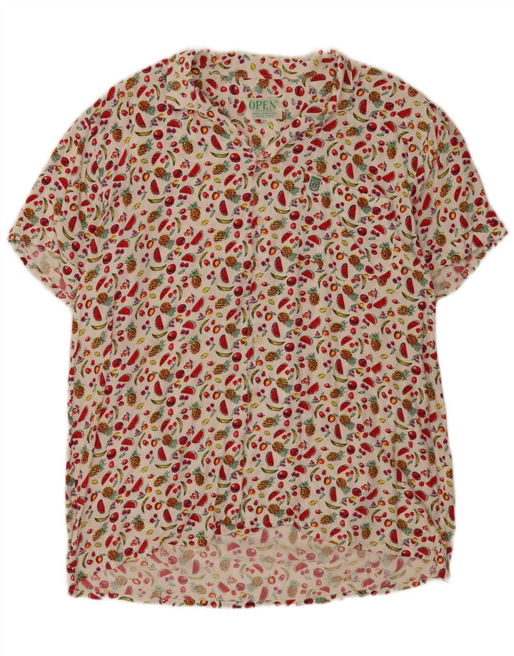 Camicia a maniche corte vintage da uomo con motivo astratto XL bianca