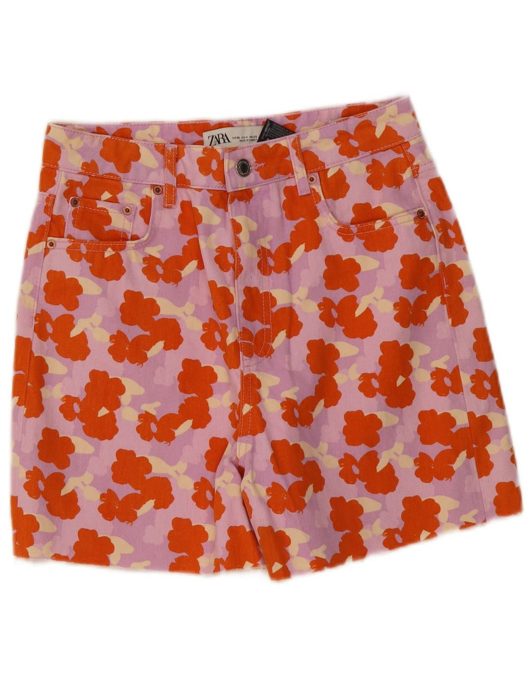 Pantaloncini di jeans a vita alta da donna ZARA EU 36 piccoli W26 multicolore floreale