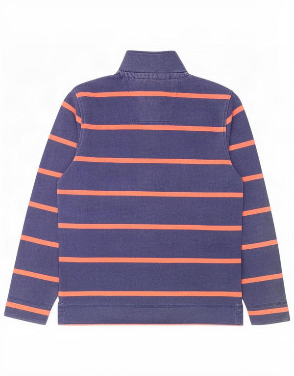 Crew Clothing Felpa da uomo con collo con zip, maglione, cotone a righe blu medio