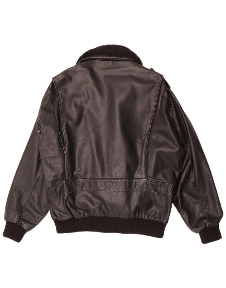Giacca in pelle militare vintage da uomo IT 56 3XL Pelle nera