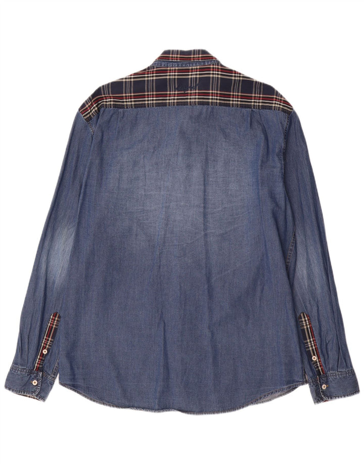Desigual Camicia in denim da uomo vestibilità regolare 2XL Blu Patchwork in cotone