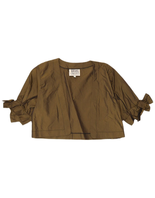 Top Bolero vintage da donna a mezza manica UK 14 Poliestere kaki medio