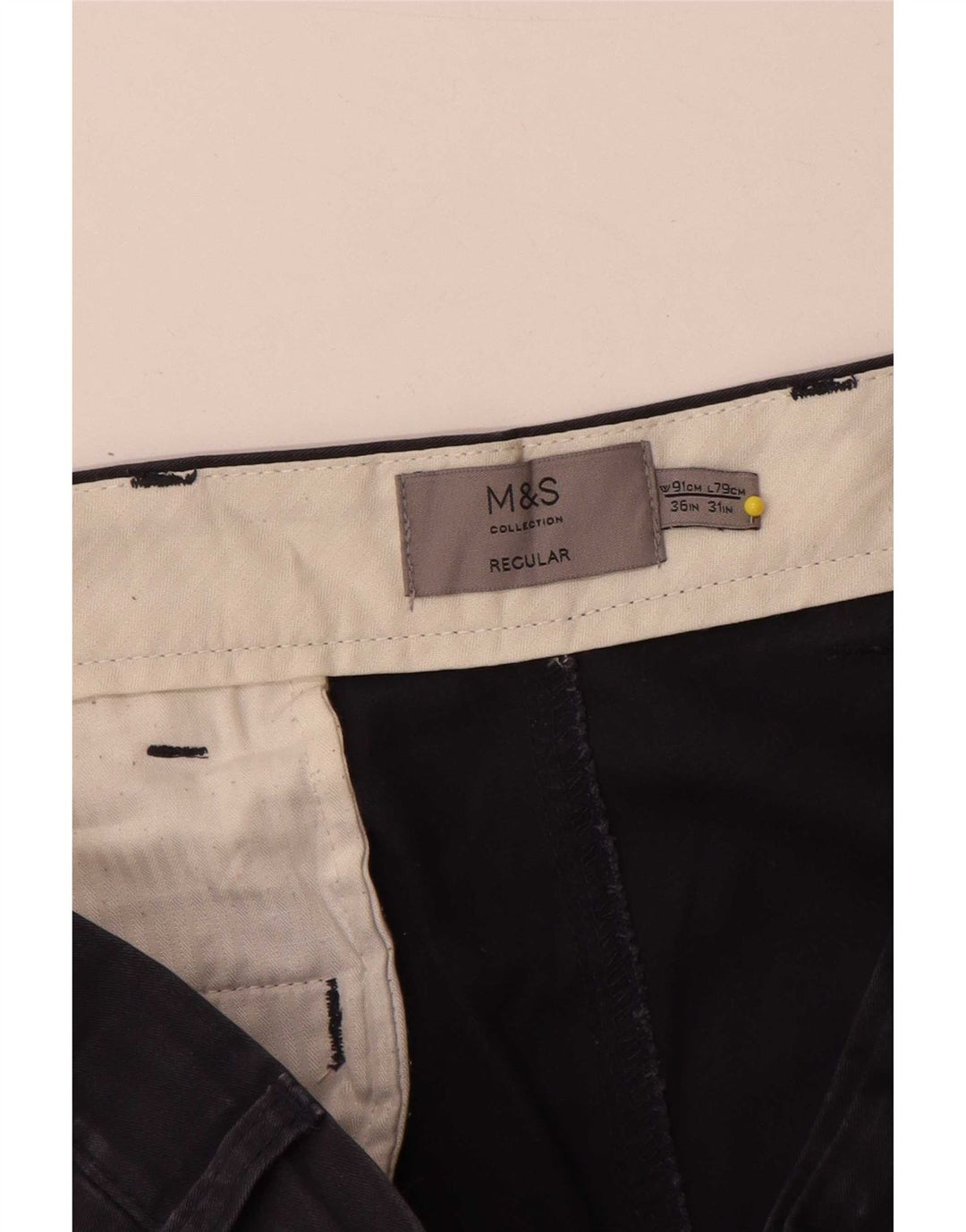 Pantaloni chino regolari da uomo Marks & Spencer W36 L31 cotone blu navy