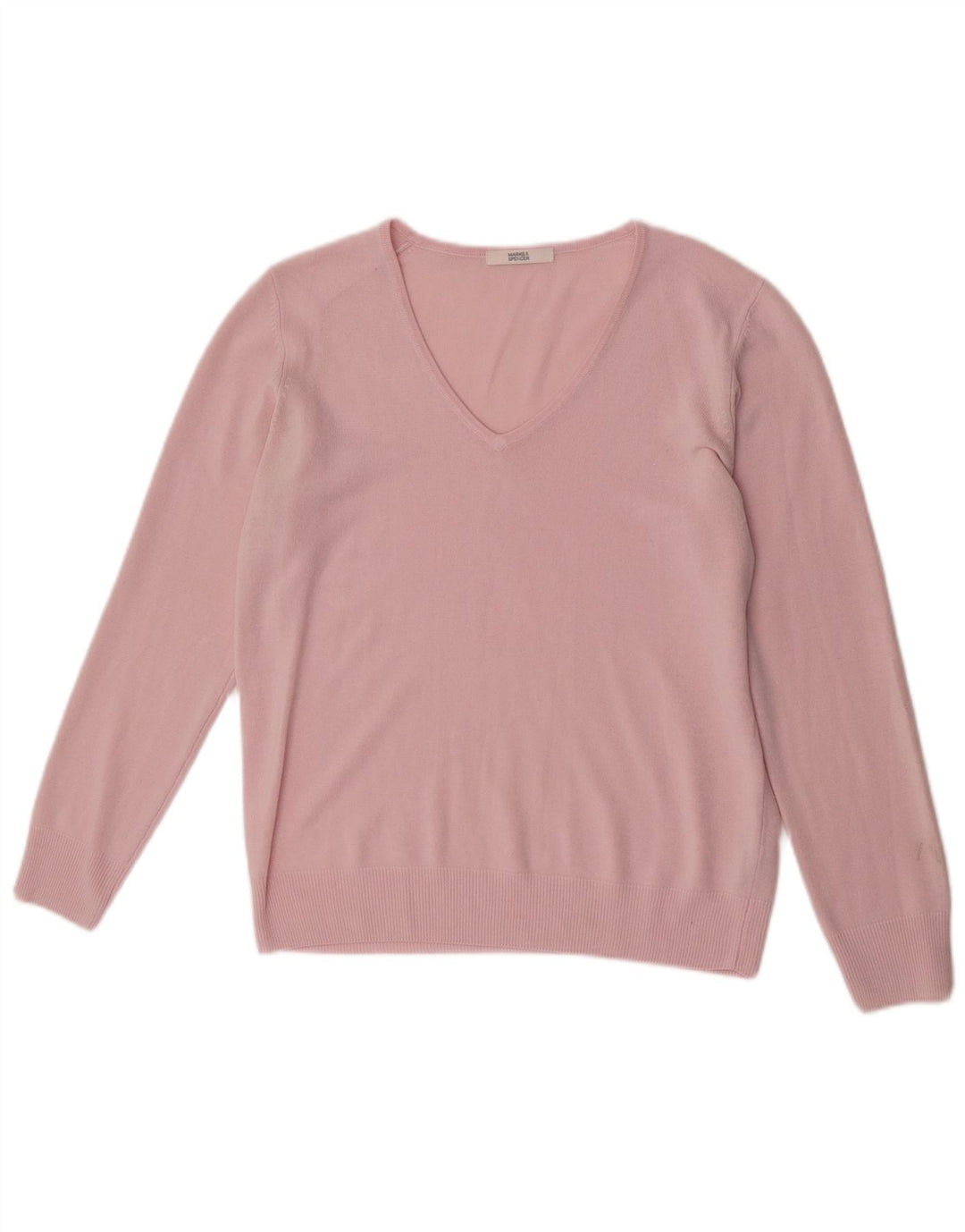 Maglione da donna con scollo a V Marks & Spencer UK 12 Acrilico rosa medio