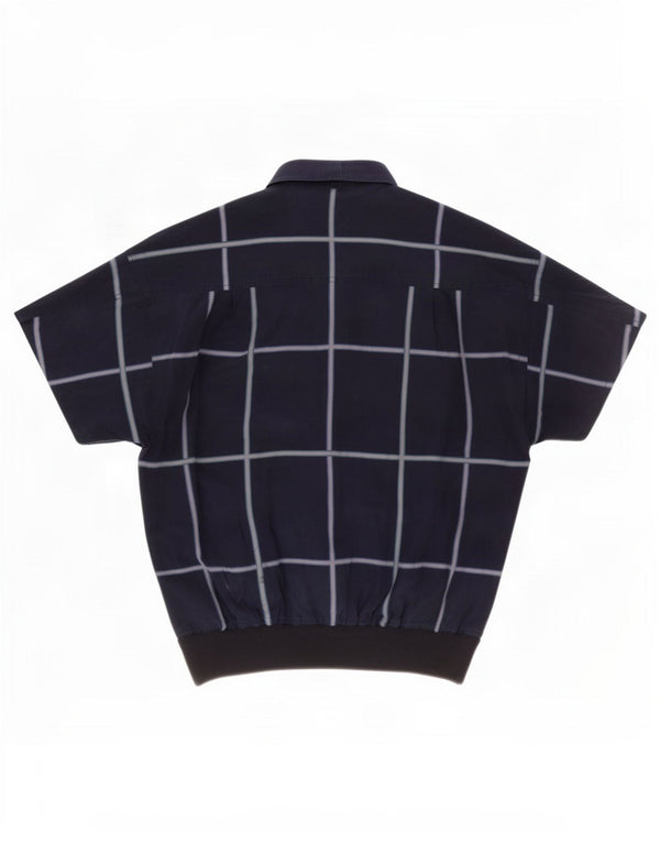 Camicia pullover a maniche corte da uomo vintage taglia 38 medio blu navy a quadri