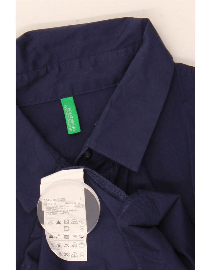 Camicia pullover da donna Benetton UK 16 grande cotone blu navy