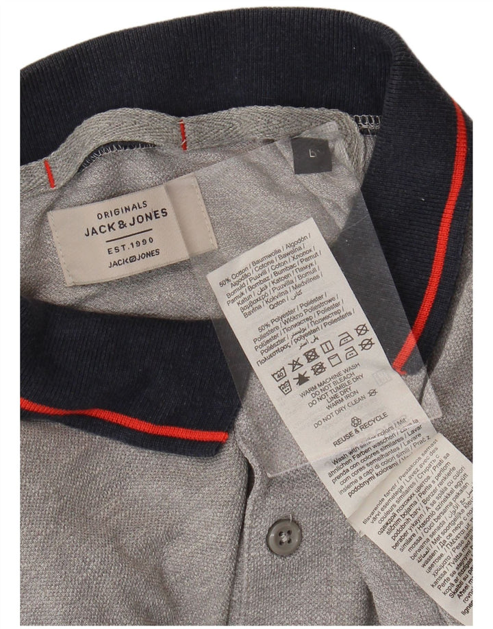 JACK & JONES Mens Polo Shirt Large Grey Cotton