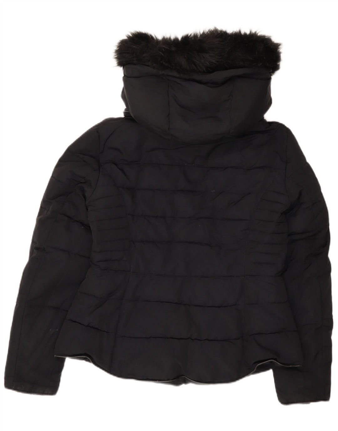 Giacca imbottita con cappuccio corta da donna Zara UK 16 grande poliestere nero