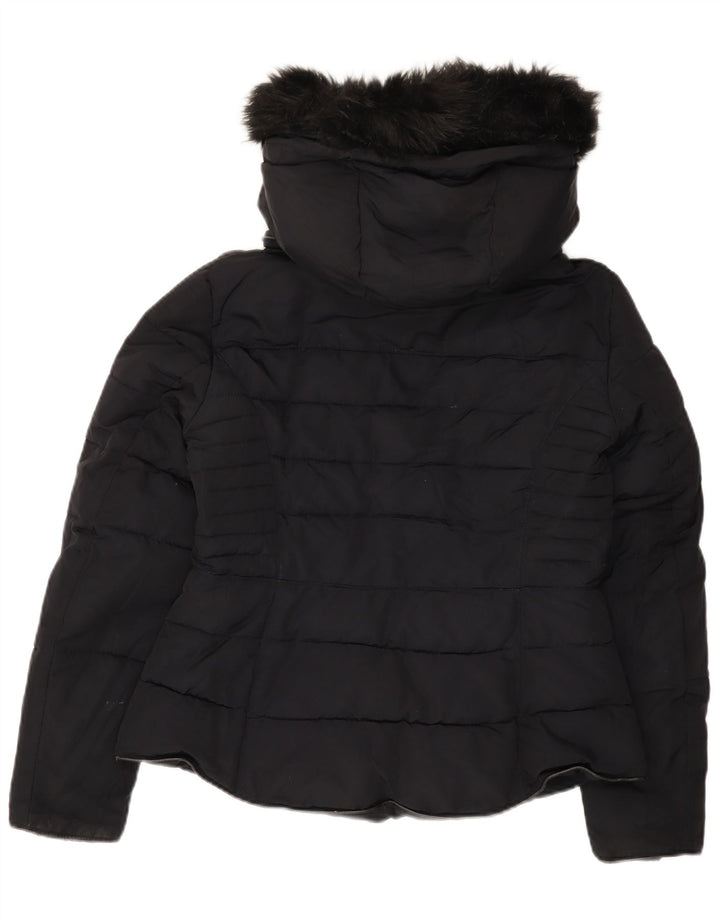 Giacca imbottita con cappuccio corta da donna Zara UK 16 grande poliestere nero