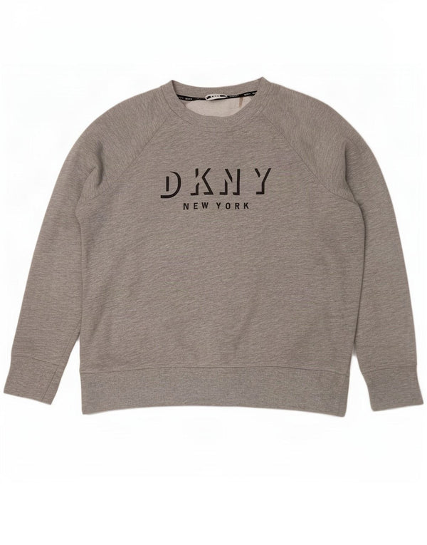 Felpa grafica da donna Dkny Jumper UK 14 Cotone grigio medio