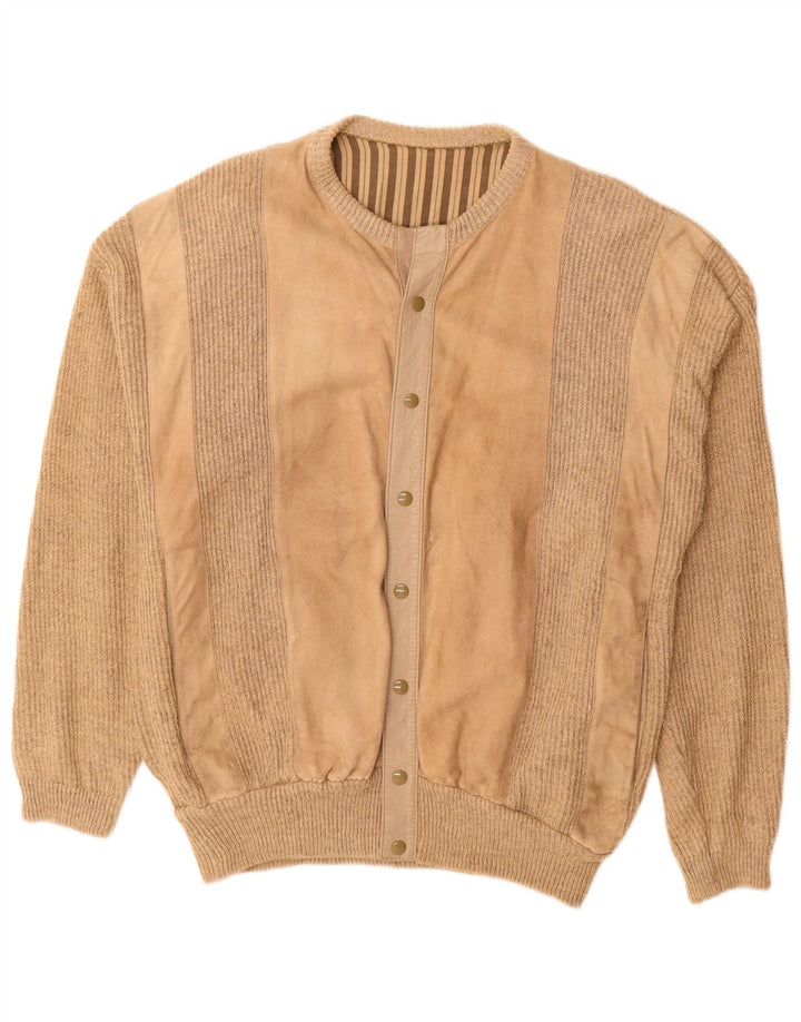 Giubbotto bomber in pelle scamosciata vintage da uomo UK 38 in pelle a righe beige medio