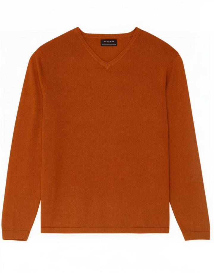 Maglione Zara da uomo con scollo a V in viscosa arancione medio