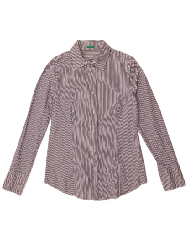 Camicia da donna Benetton UK 14 Cotone gessato blu medio