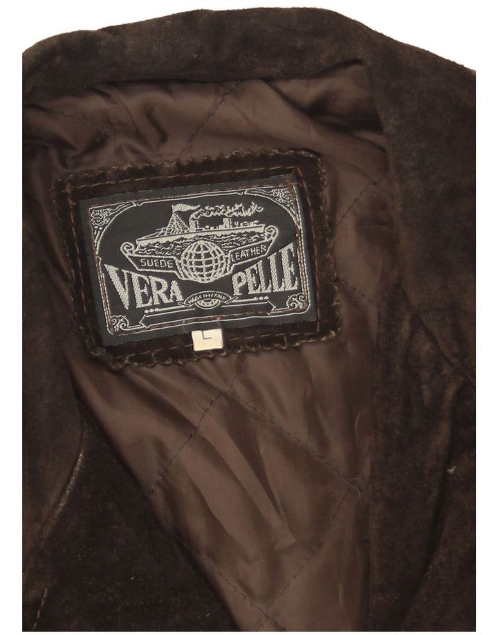 Giacca vintage in pelle scamosciata da donna UK 16 grande in pelle marrone