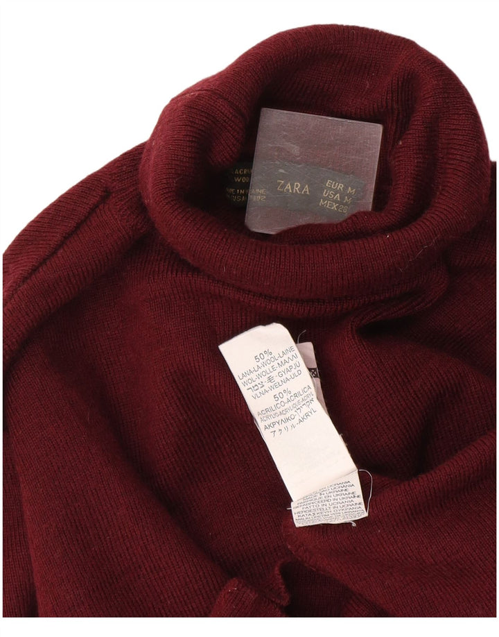 Maglione maglione a collo alto da donna Zara UK 12 Lana bordeaux medio