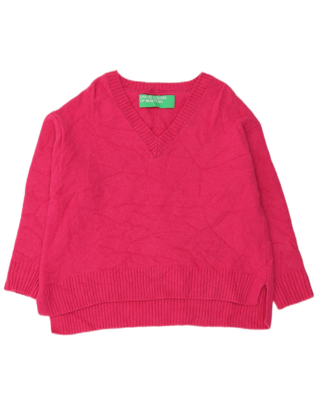 Maglione da donna con scollo a V Benetton UK 16 Large Rosa