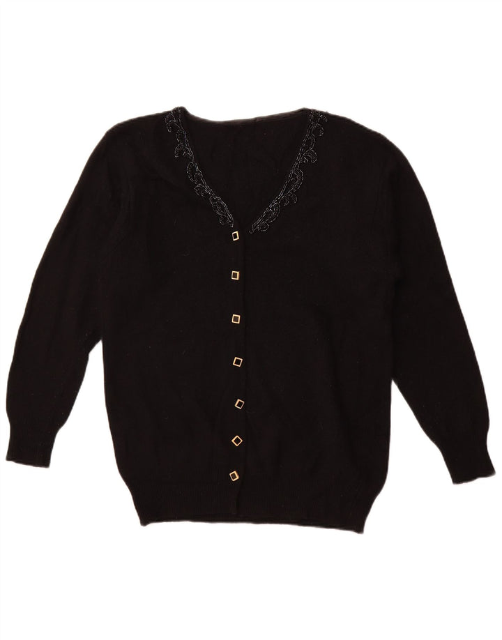 Maglione cardigan da donna vintage UK 16 grande nero