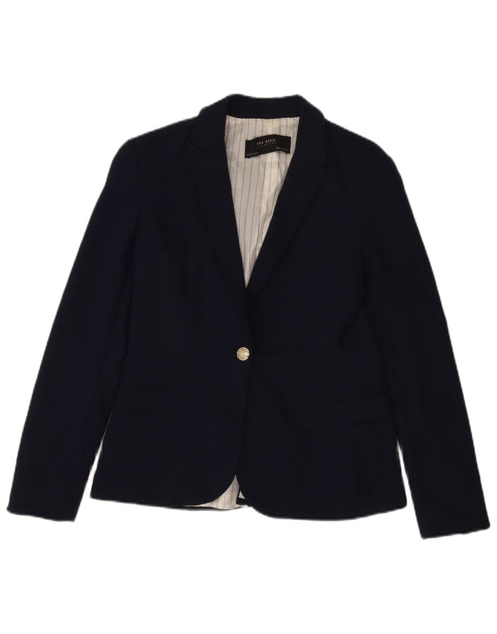 Giacca blazer a 1 bottone da donna Zara UK 12 cotone blu navy medio