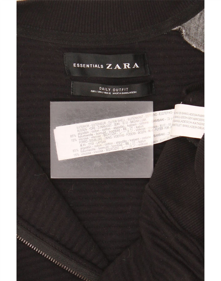 Zara Mens Tracksuit Top Jacket Large Black Colourblock Cotton