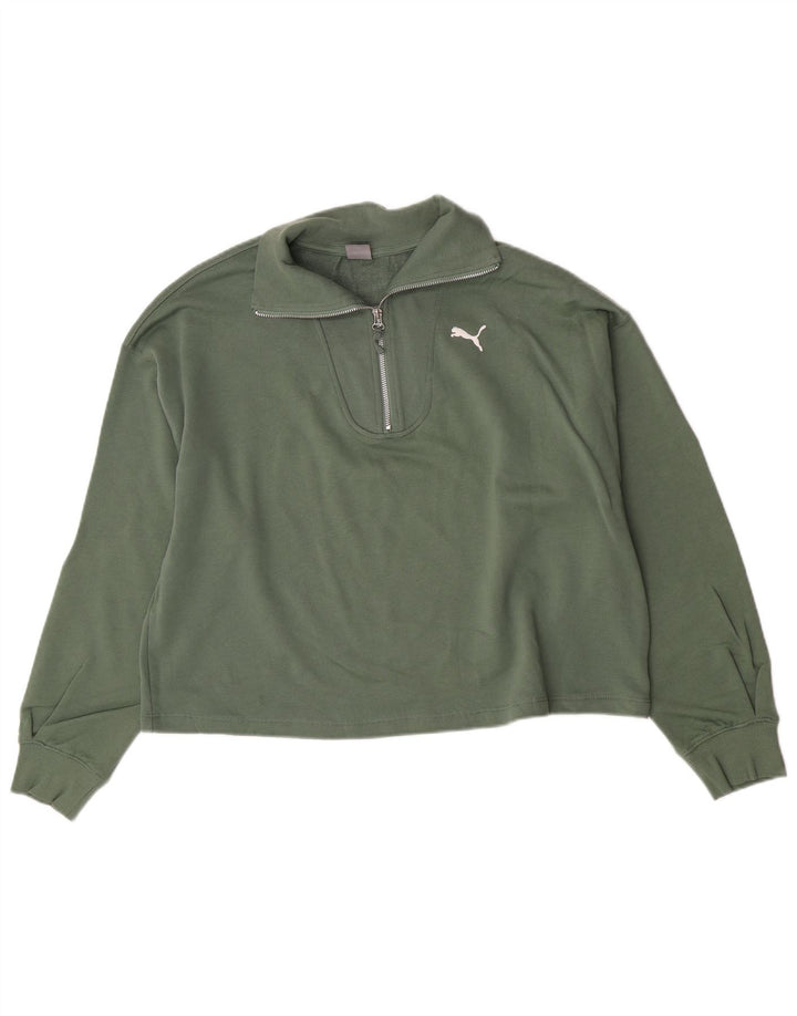 Felpa Puma da donna oversize con collo corto e zip, maglione UK 16 grande verde
