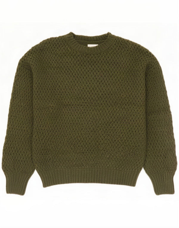 Topshop Maglione da donna oversize girocollo girocollo all'uncinetto UK 10 Small Khaki
