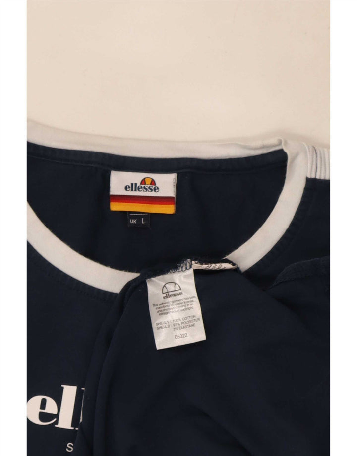Ellesse Top grafico da uomo a maniche lunghe in cotone color block blu navy