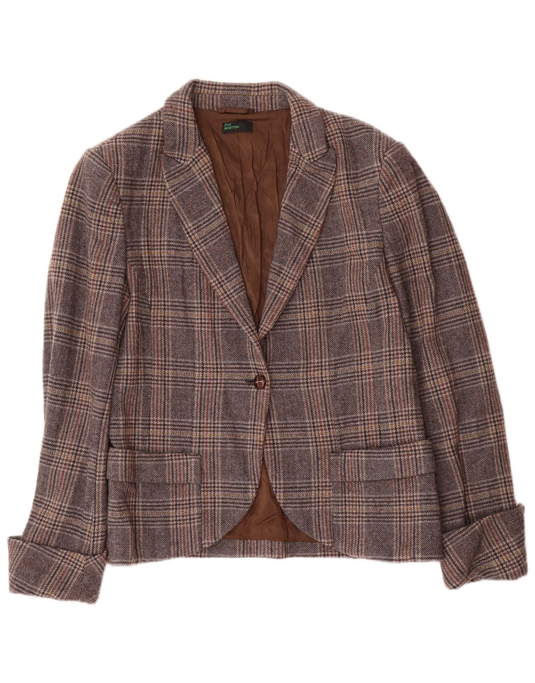 Giacca blazer da donna a 1 bottone BENETTON IT 46 grande pied de poule grigio