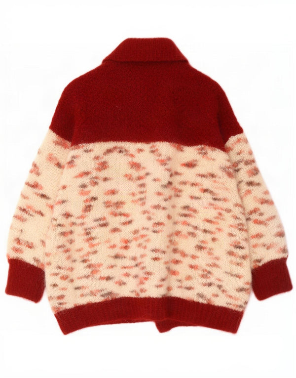 Maglione cardigan da donna vintage UK 20 2XL rosso chiazzato
