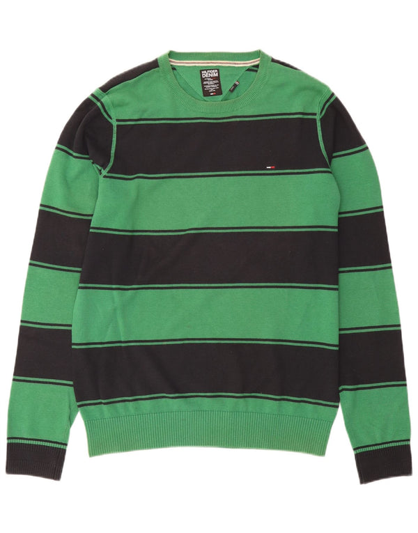 Maglione maglione girocollo da uomo Tommy Hilfiger grande cotone a righe verdi