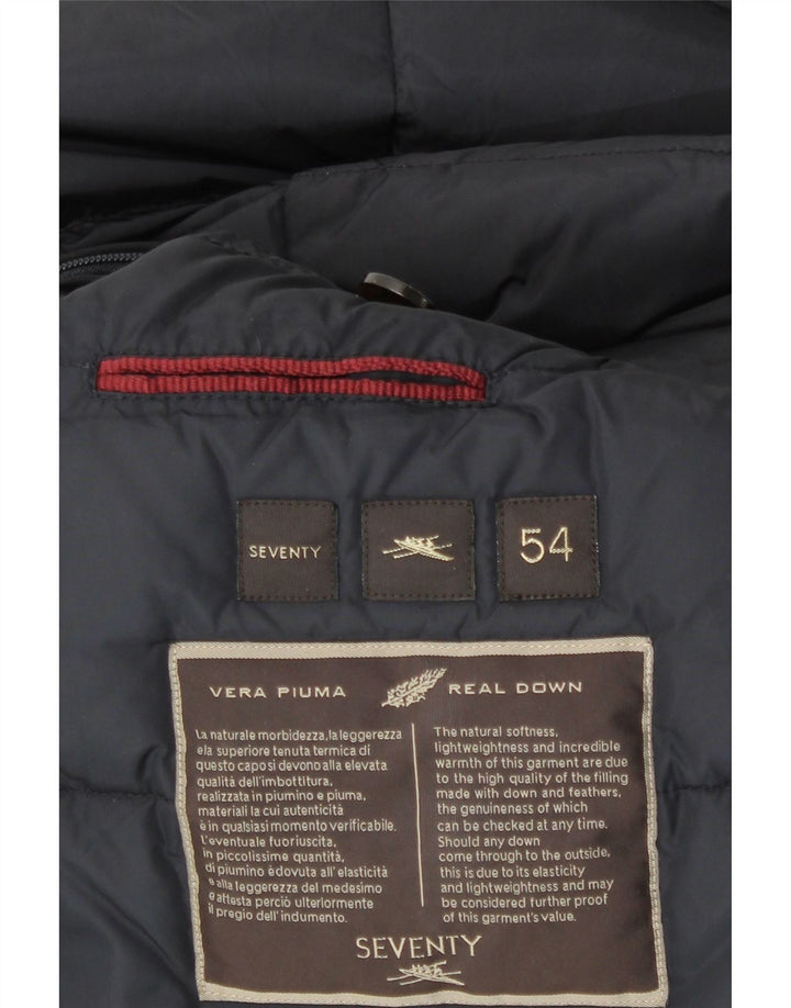 SEVENTY Mens Hooded Padded Overcoat IT 54 2XL Navy Blue Polyamide Vintage Seventy and Second-Hand Seventy from Messina Hembry 