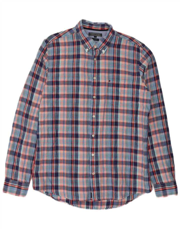 Camicia da uomo Tommy Hilfiger XL Lino a quadri blu