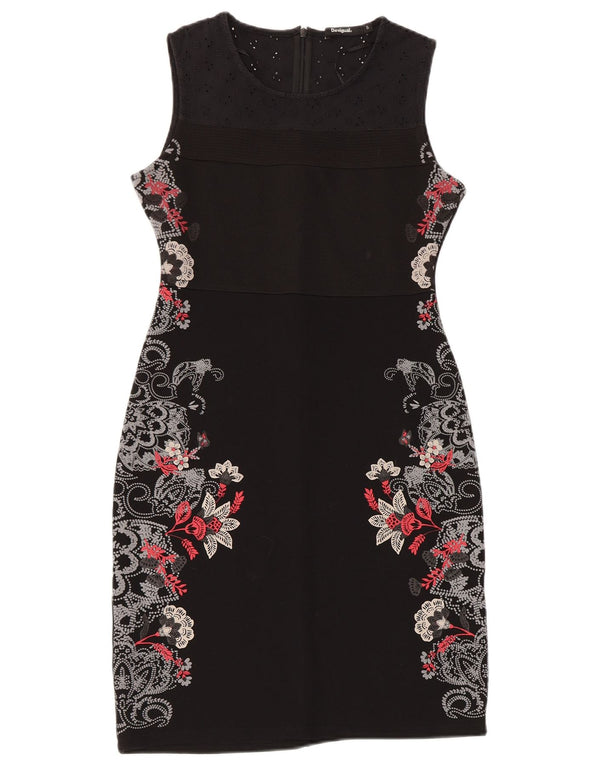 Desigual Abito tubino senza maniche da donna UK 8 Piccolo in viscosa floreale nera