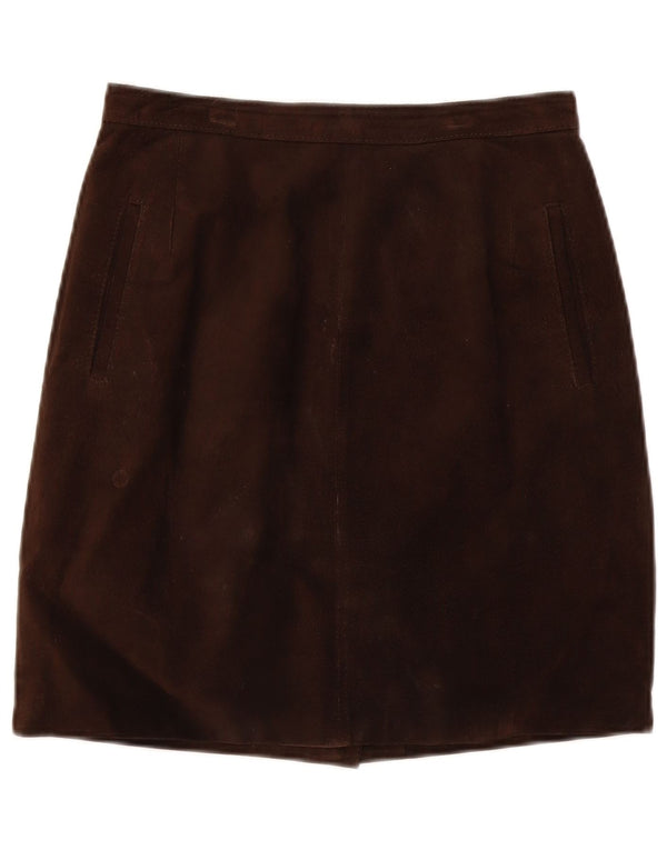 Gonna vintage in pelle scamosciata da donna IT 44 media W28 in pelle marrone