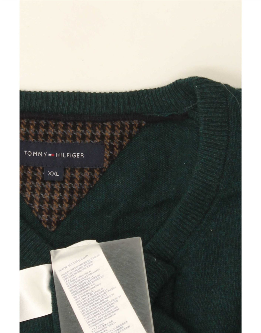Maglione maglione con scollo a V da uomo Tommy Hilfiger 2XL lana verde