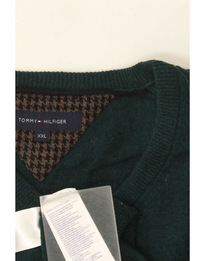 Maglione maglione con scollo a V da uomo Tommy Hilfiger 2XL lana verde