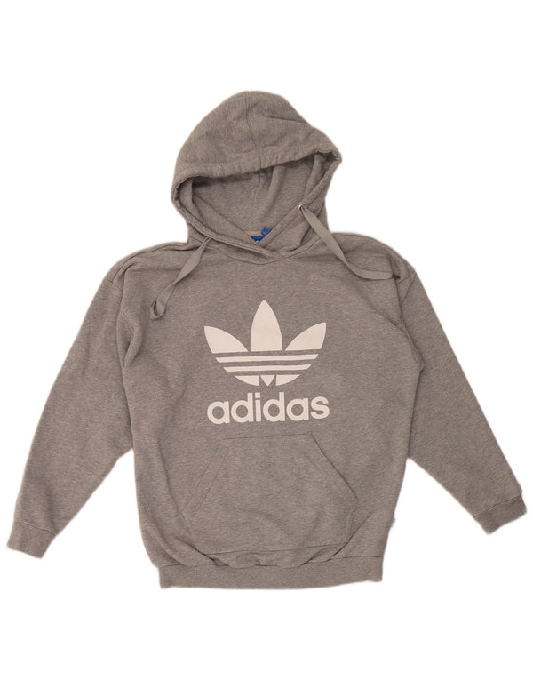 Felpa con cappuccio grafica da donna Adidas UK 12 cotone grigio medio