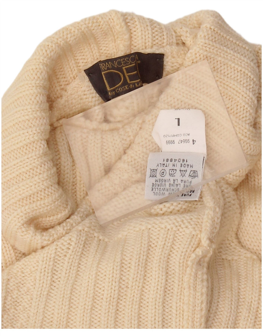 FRANCESCA Maglione da donna con collo alto e maglione UK 16 Large Beige New Wool