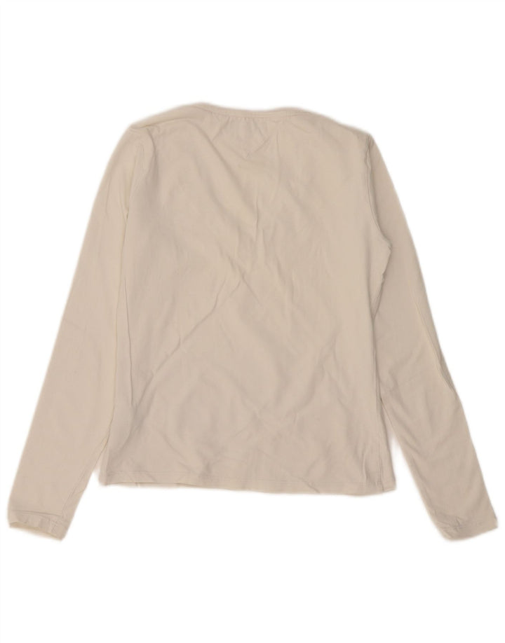 Tommy Hilfiger Donna Top Manica Lunga UK 12 Medio Bianco Cotone